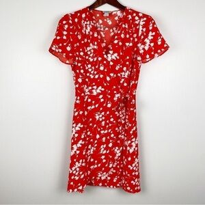 J. Crew Floral V-Neckline Short Sleeve Wrap Mini Dress Orange White Size 4/S